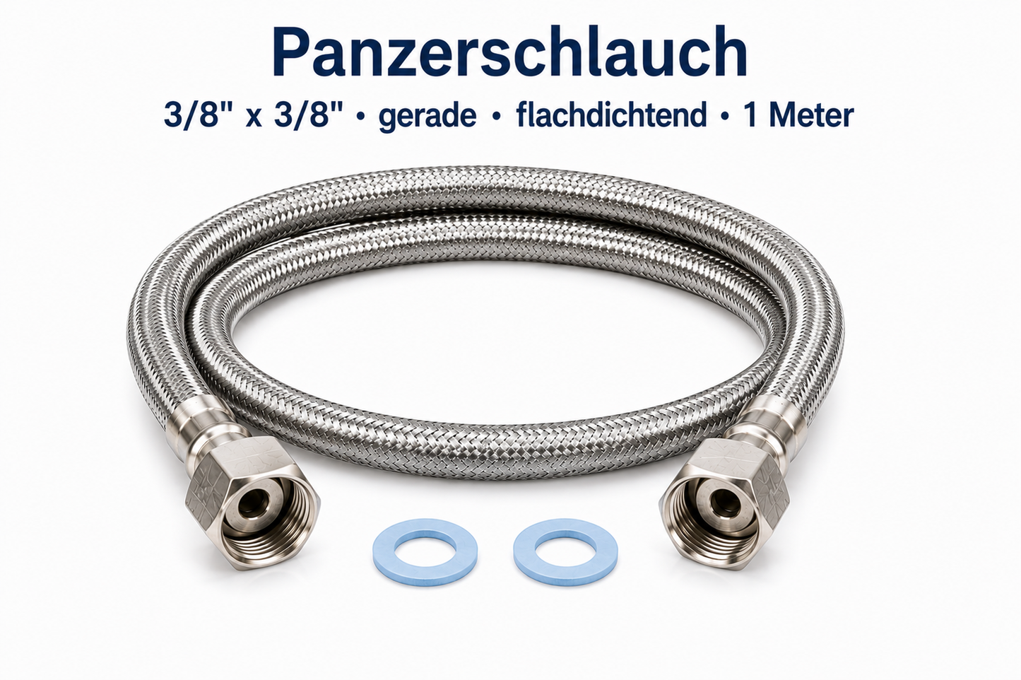 Aquain Panzerschlauch 1 m 3/8" × 3/8" flachdichtend Edelstahl Trinkwasserschlauch