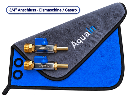 Aquain 3/4 Zoll Anschluss für Eismaschine und Gastro mit zwei Anschlüssen auf Mikrofasertuch
