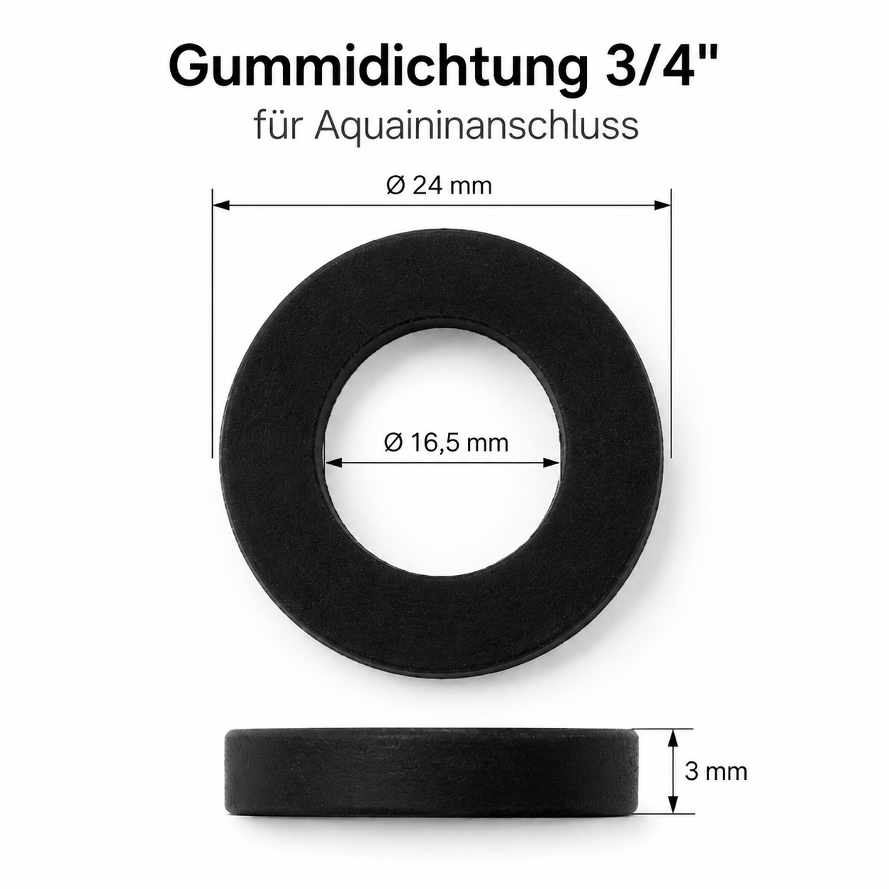 Aquain Gummidichtung 3/4 Zoll für Wasseranschlüsse, flachdichtende Ersatzdichtung für Panzerschläuche, Wasserfilter, Wasserspender und Aquain Systeme.