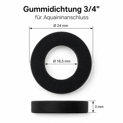 Aquain Gummidichtung 3/4 Zoll für Wasseranschlüsse, flachdichtende Ersatzdichtung für Panzerschläuche, Wasserfilter, Wasserspender und Aquain Systeme.
