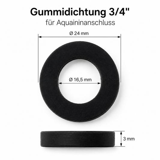 Aquain Gummidichtung 3/4 Zoll für Wasseranschlüsse, flachdichtende Ersatzdichtung für Panzerschläuche, Wasserfilter, Wasserspender und Aquain Systeme.