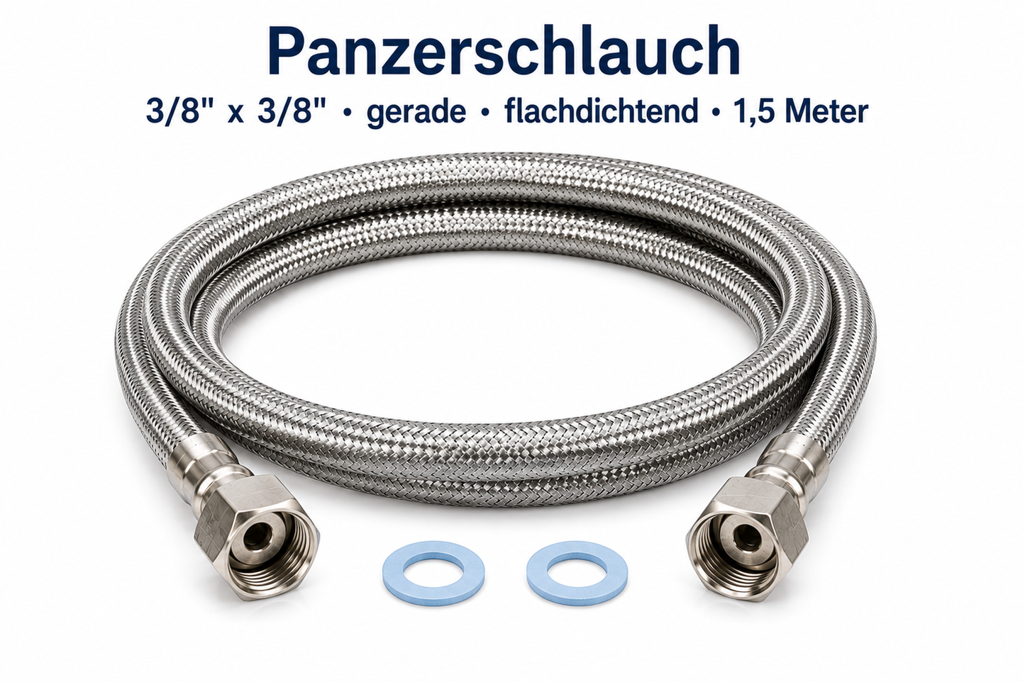 Aquain Panzerschlauch 3/8 Zoll x 3/8 Zoll gerade flachdichtend 1,5 Meter aus Edelstahl für Wasserfilter, Kaffeemaschinen und Wasserspender