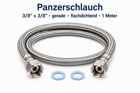 Aquain Panzerschlauch 1 m 3/8" × 3/8" flachdichtend Edelstahl Trinkwasserschlauch